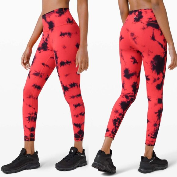Lululemon Wunder Train High-Rise Tight 25" Tie Dye Carnation Red Black Size 6 - Picture 1 of 7